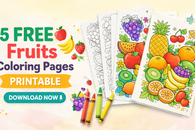 5 Free Fruits Coloring Pages Printable – Fun, Learning, and Screen-Free Smiles 🍎🍌🍓