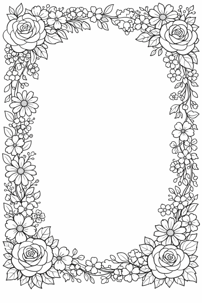 Flower frame coloring pages free printable