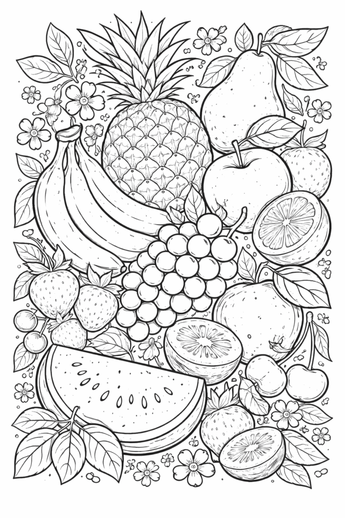 5 fruits coloring pages free printable