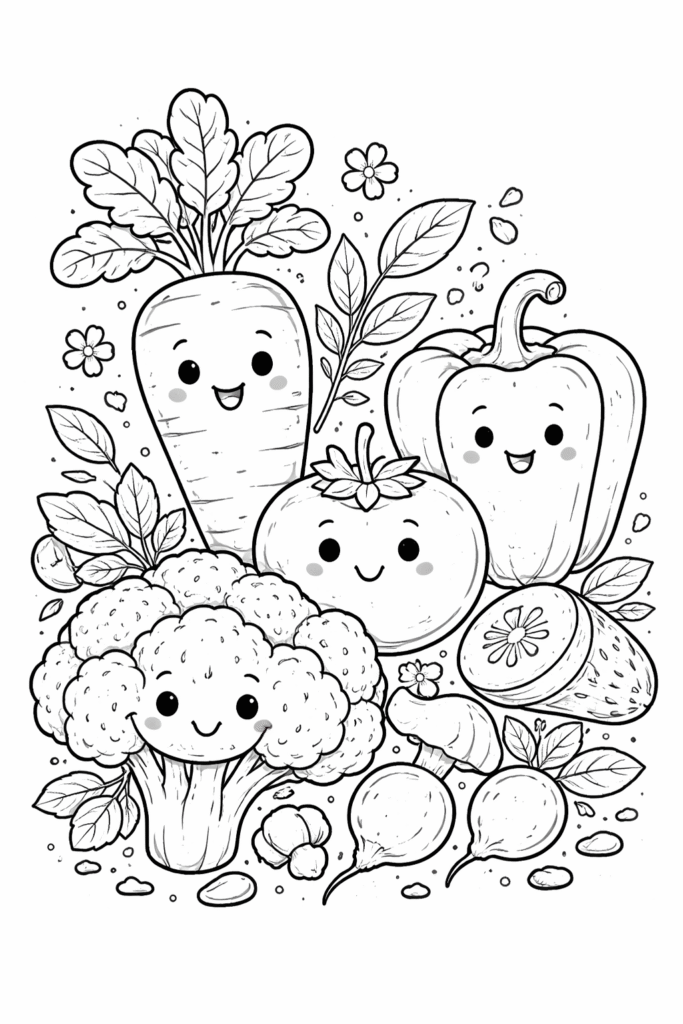 5 Vegetable coloring pages free printable