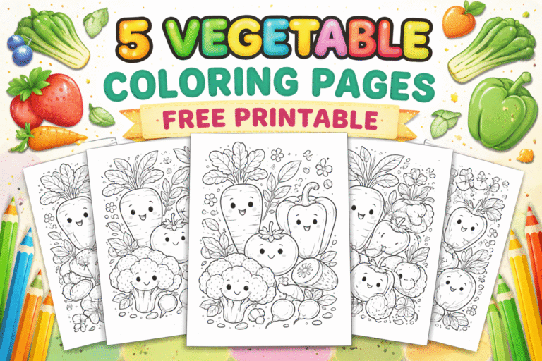 5 Vegetable coloring pages free printable
