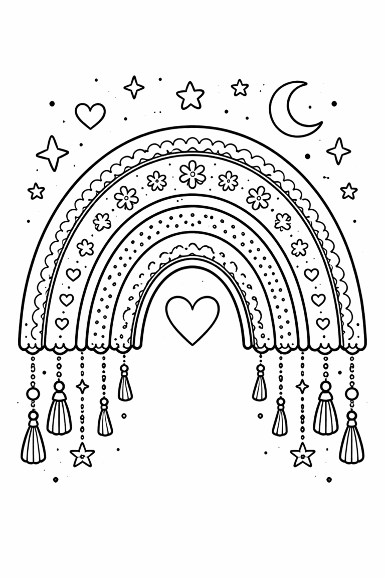 5 boho rainbow coloring pages free printable