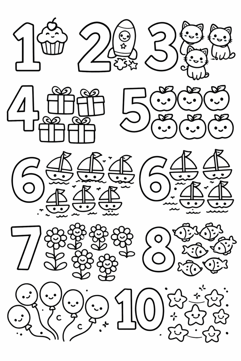 5 counting (1–10) coloring pages free printable