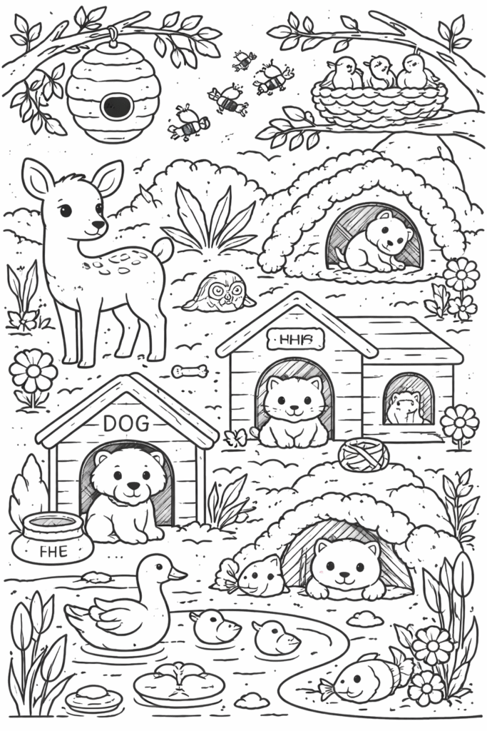 animals and their homes coloring pages