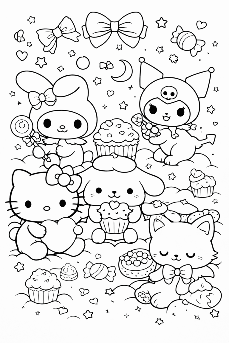 Sanrio characters style coloring pages
