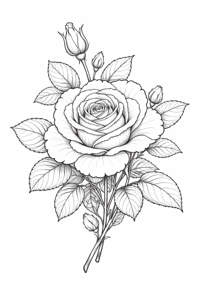 rose flower coloring pages free printable