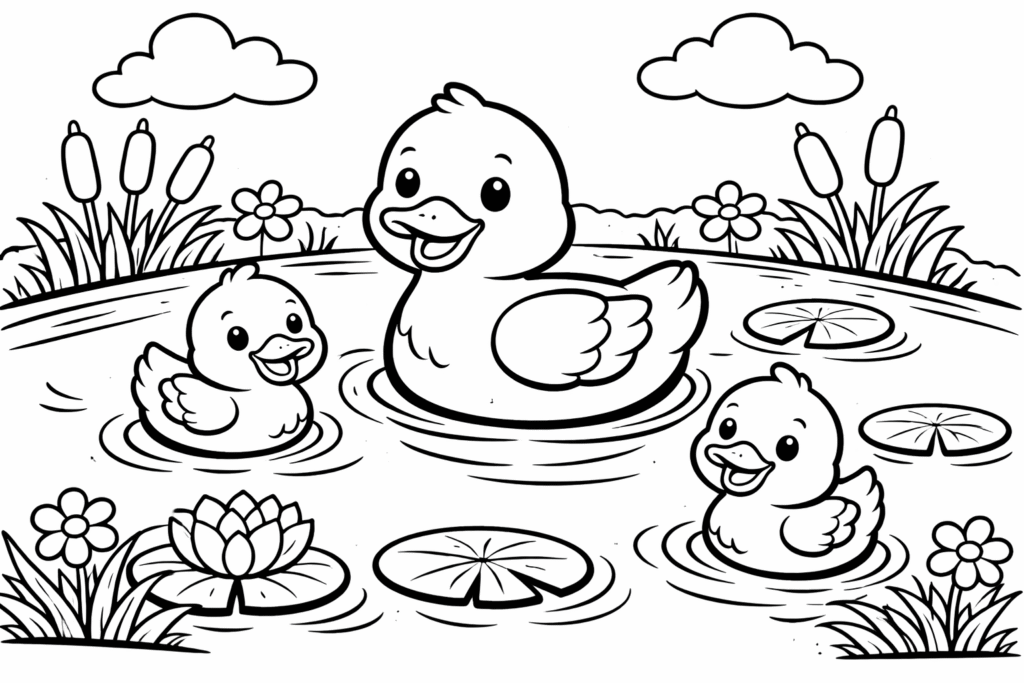 5 Ducks coloring pages free printable