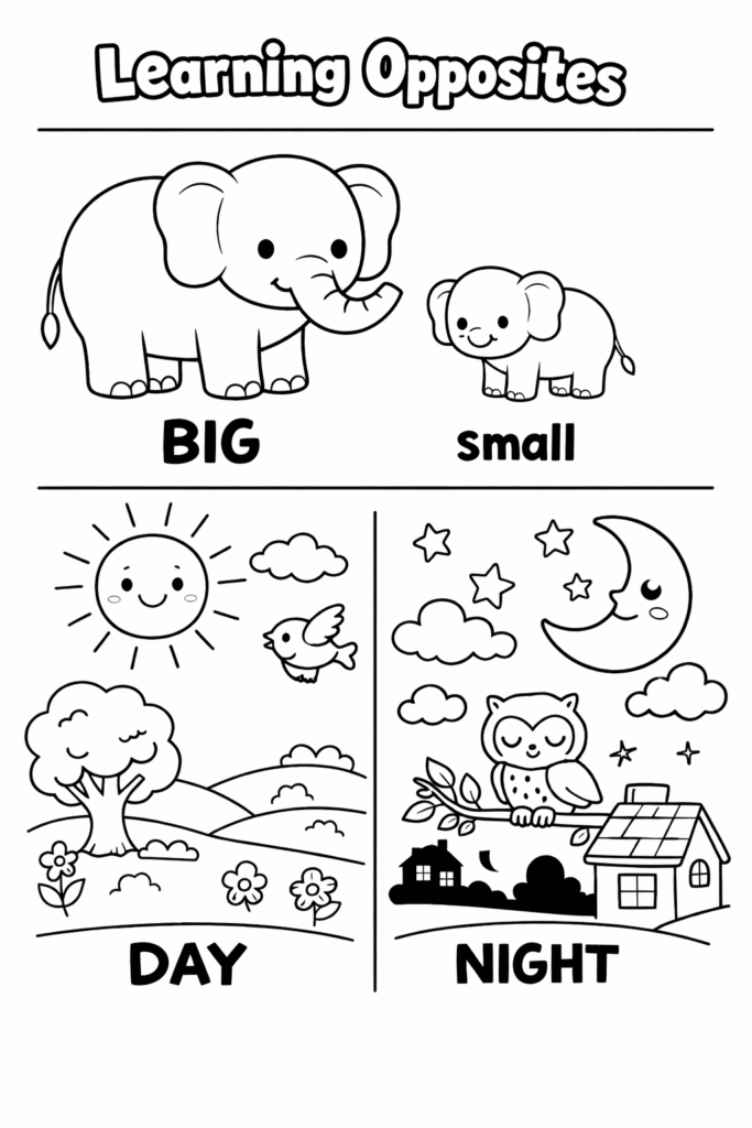 5 learning opposites coloring pages worksheet