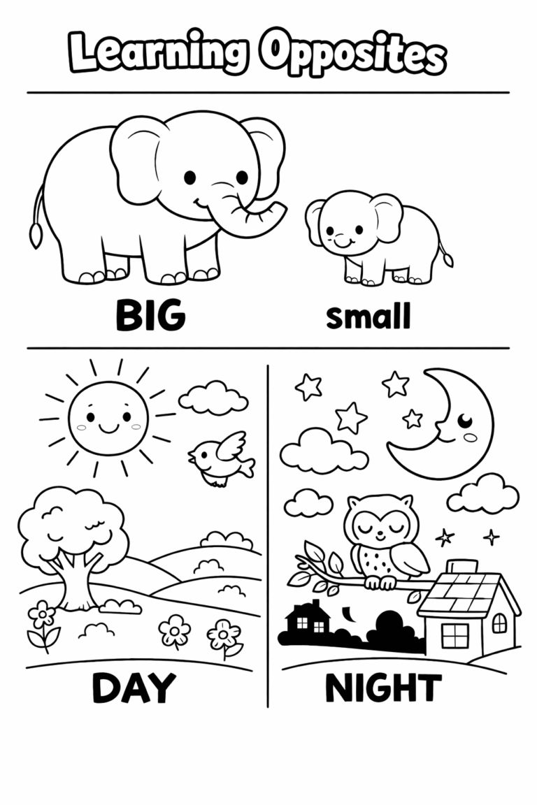 5 learning opposites coloring pages worksheet