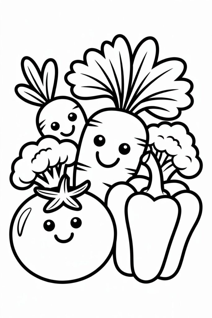 5 Vegetable coloring pages free printable