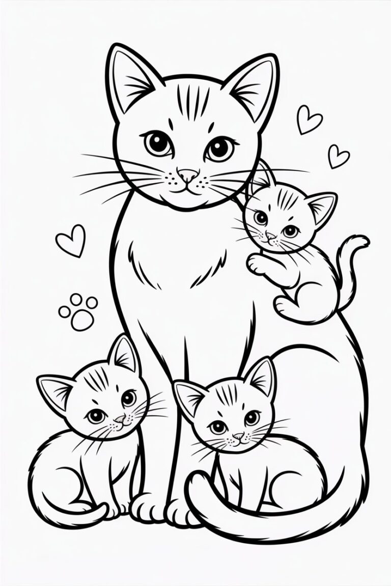 cat with kittens coloring pages free printable