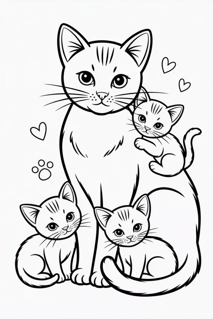 cat with kittens coloring pages free printable
