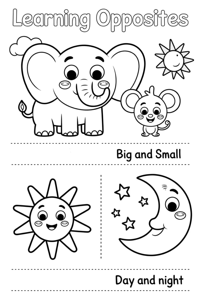 Learning Opposites Coloring Pages
