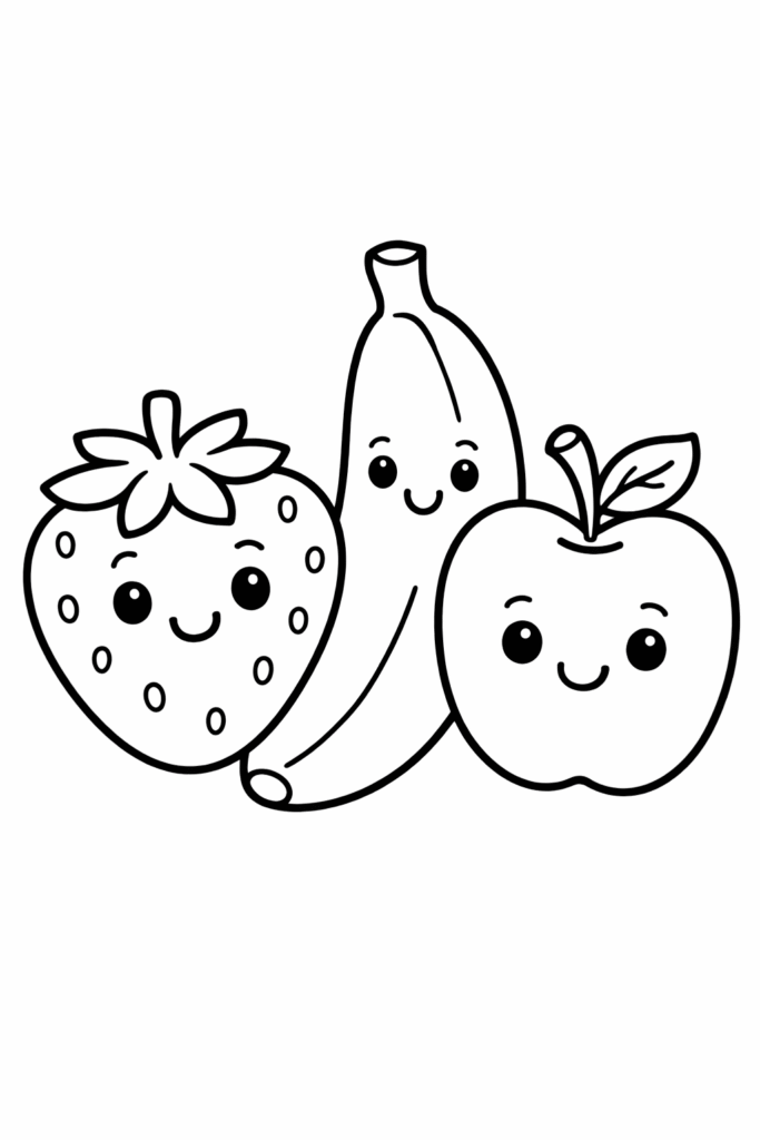 5 Cute fruit friends coloring pages free printable