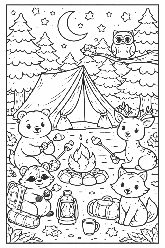 Forest Animals Camping Coloring Pages Free Printable