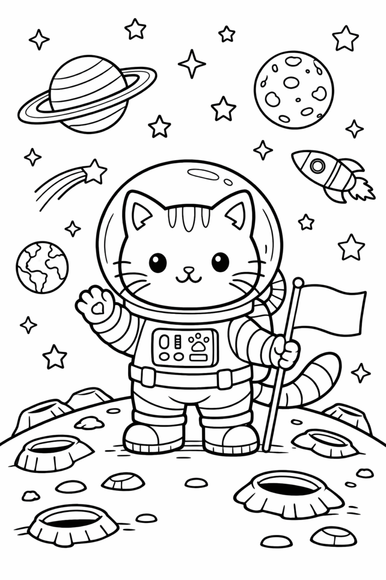 cat astronaut space coloring pages