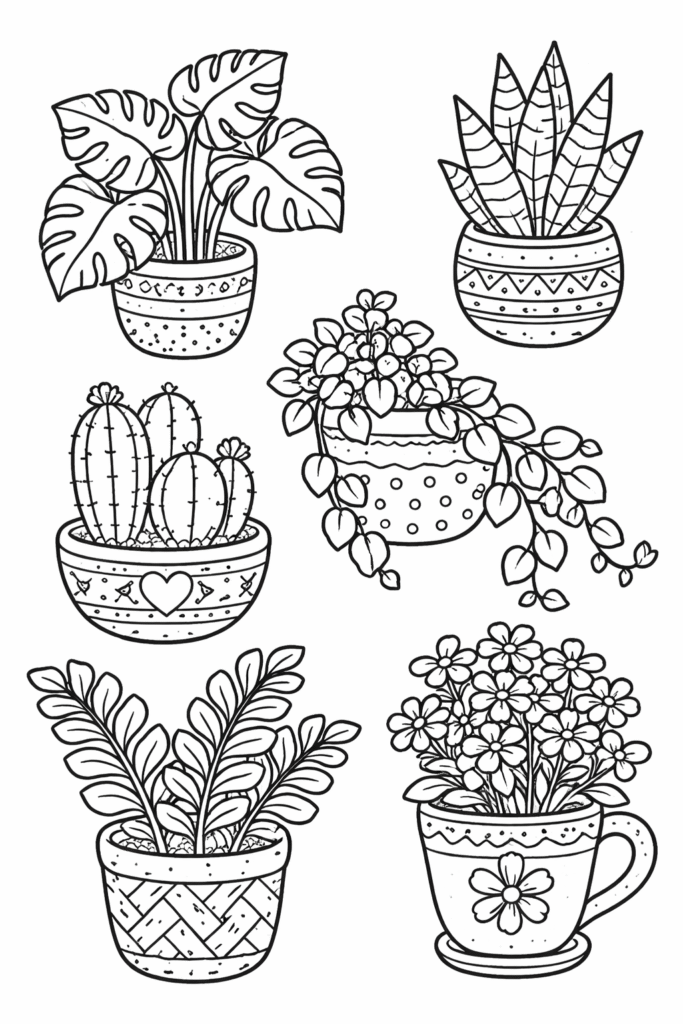 plants in pots coloring pages free printable