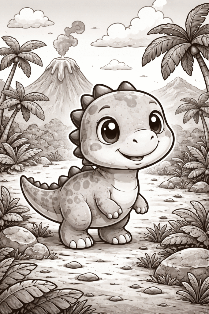 5 Cartoon dinosaur coloring pages free printable