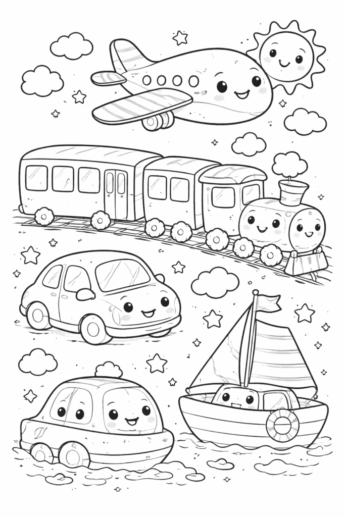 5 Transportation Vehicle coloring pages free printable
