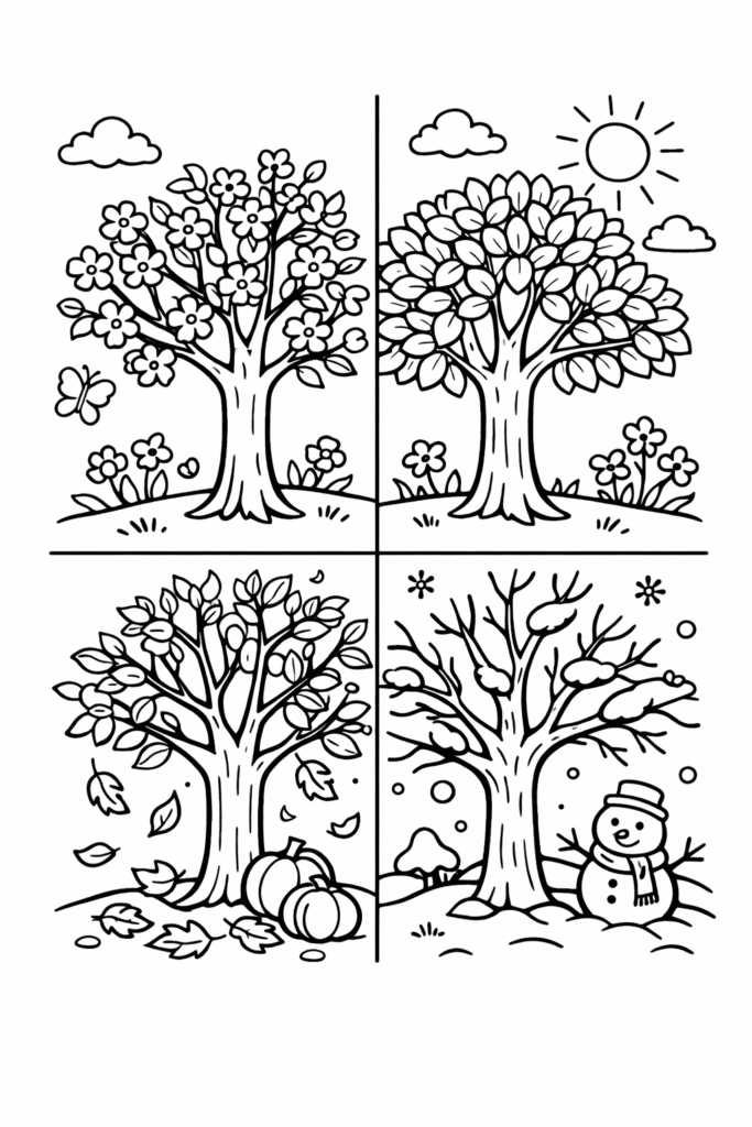 5 Seasons coloring pages free printable