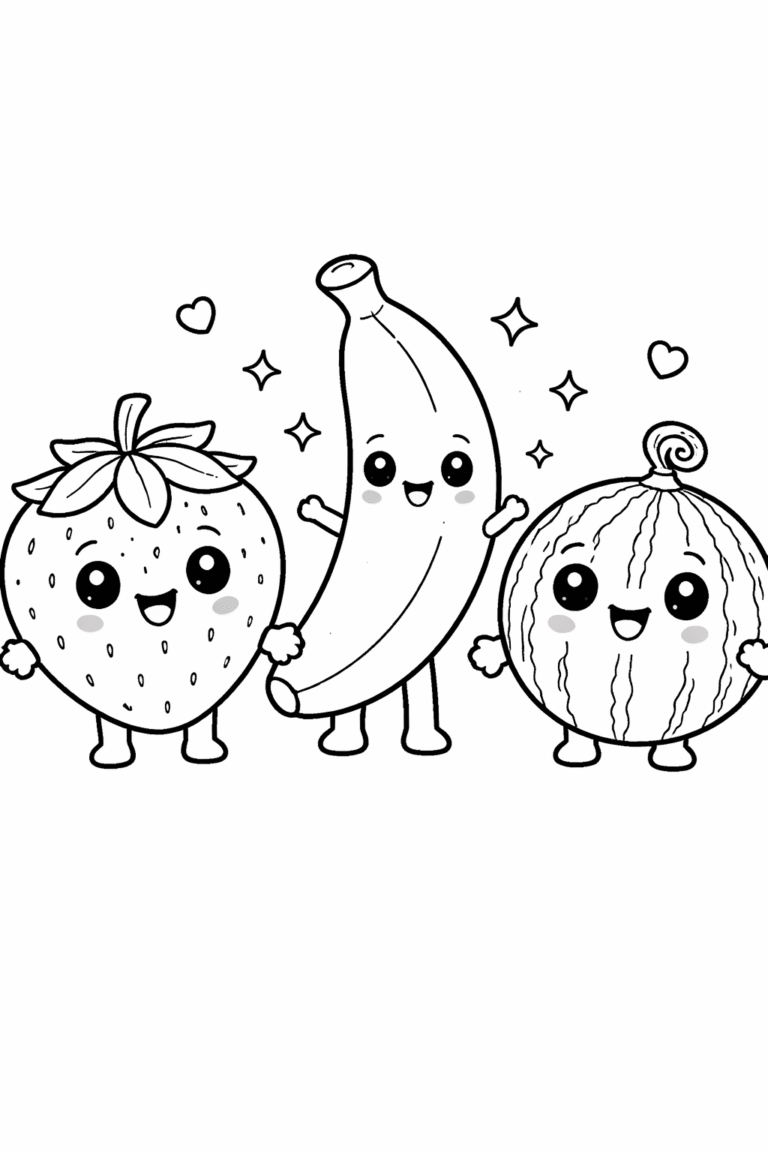 5 Fruits coloring pages free printable