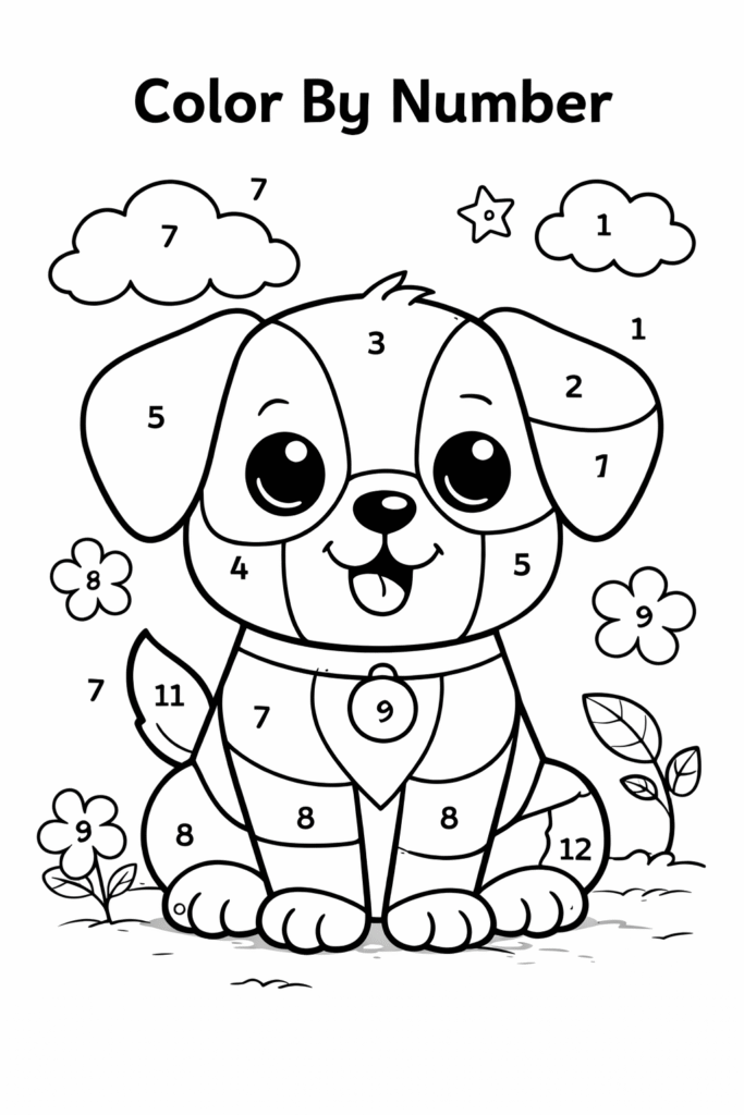5 Color by number activity coloring pages free printable