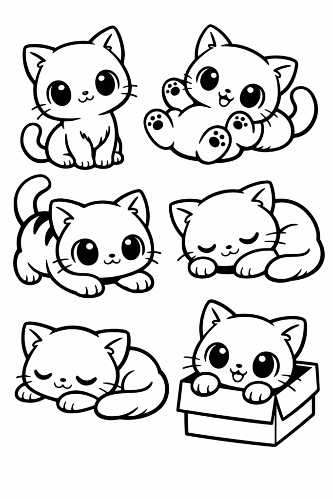 5 Cats coloring pages free printable
