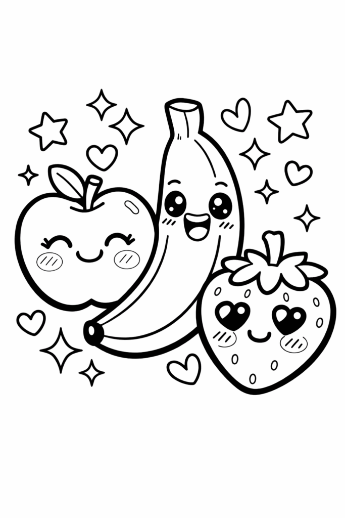 5 Fruits coloring pages free printable