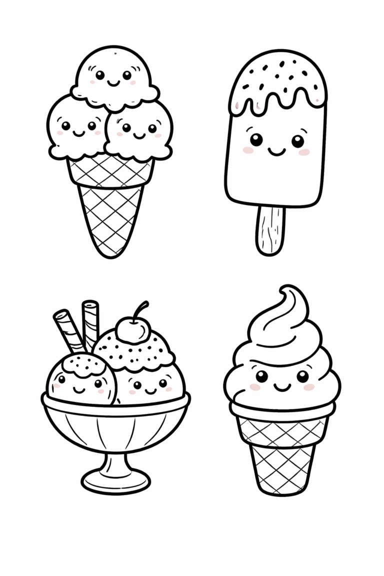 5 Cute Ice Cream coloring pages free printable