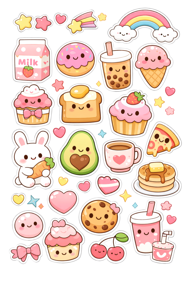 cute kawaii sticker set free printable
