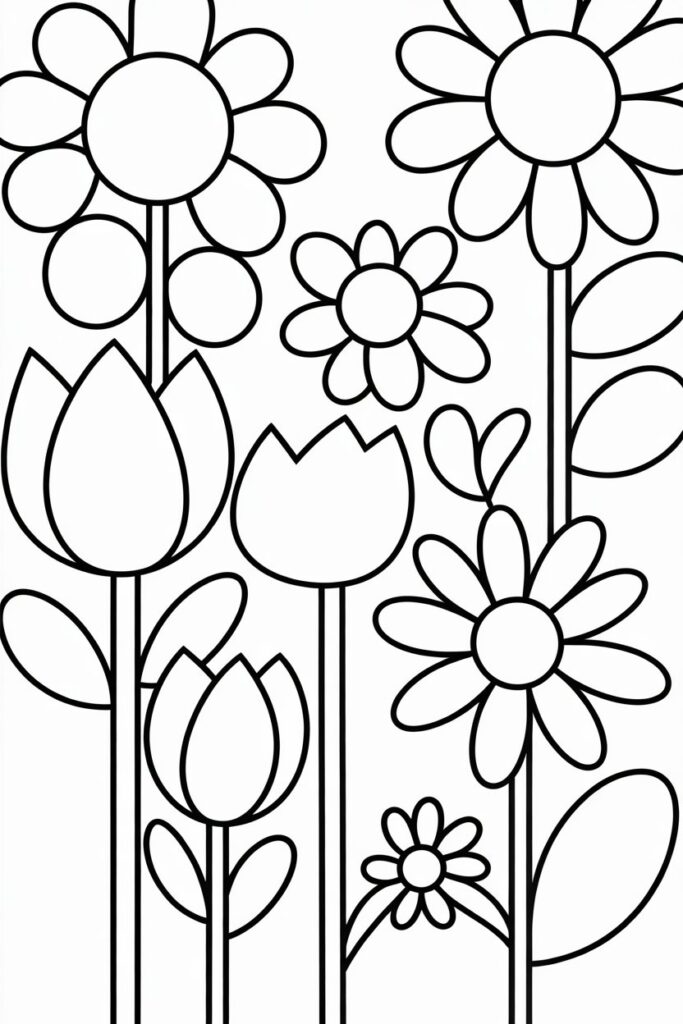 Easy flowers coloring pages free printable