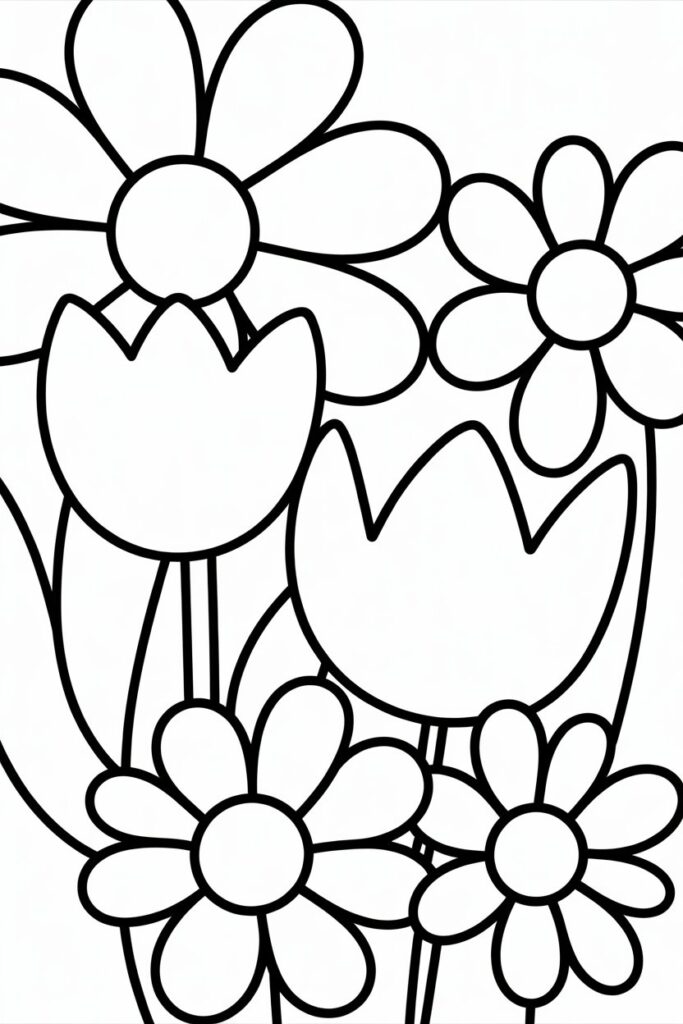Easy flowers coloring pages free printable