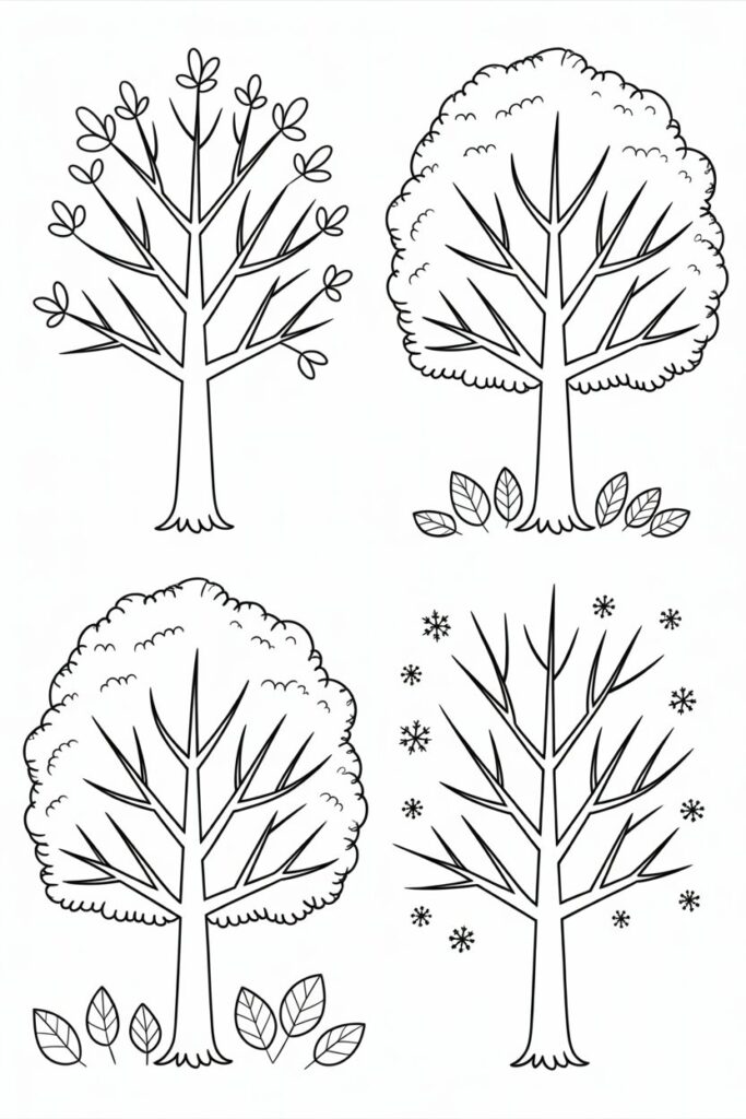 5 Seasons coloring pages free printable