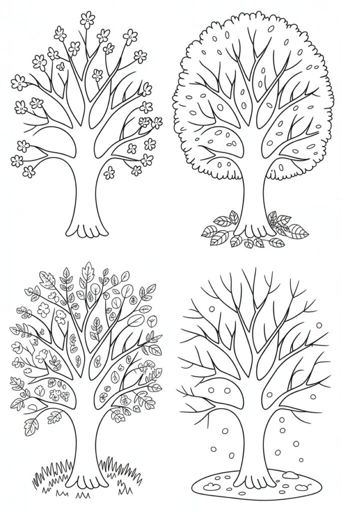 5 Seasons coloring pages free printable