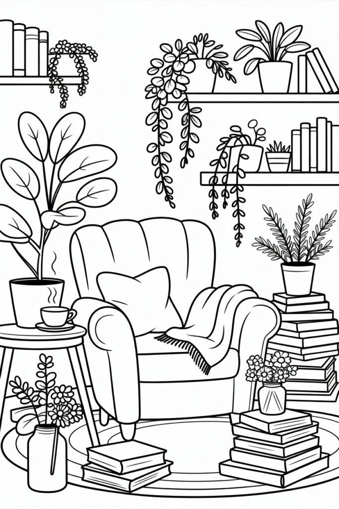 Cozy room coloring pages free printable