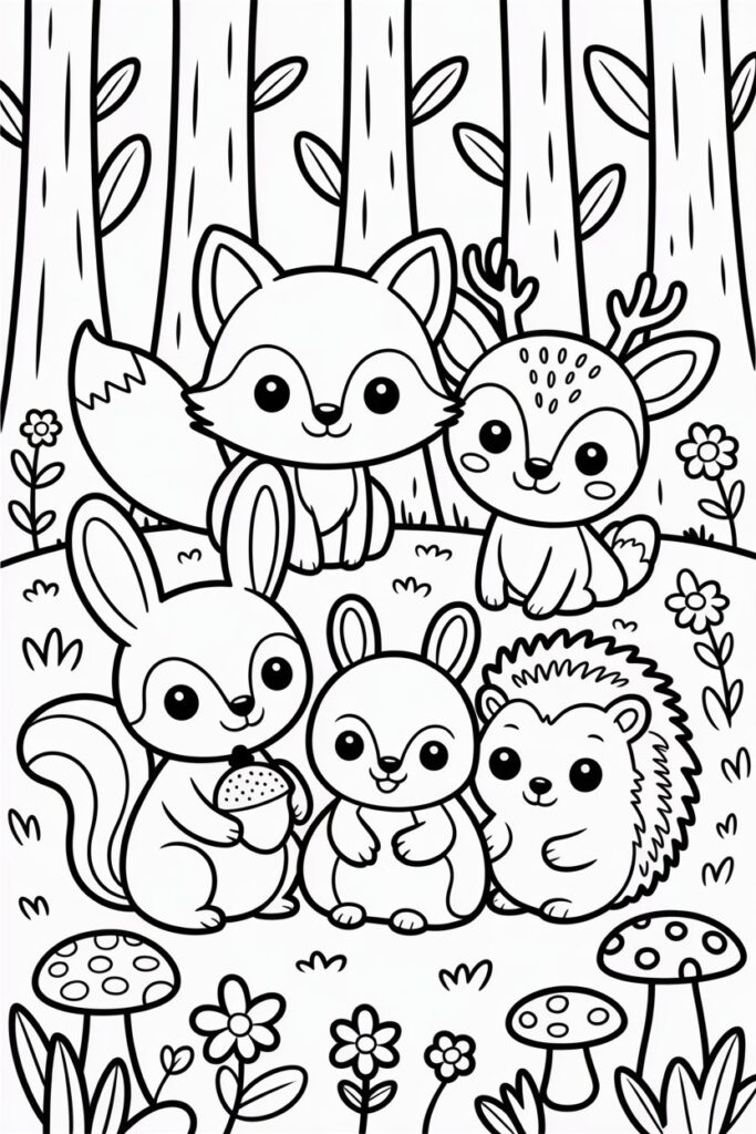 5 Woodland Animals Coloring Pages
