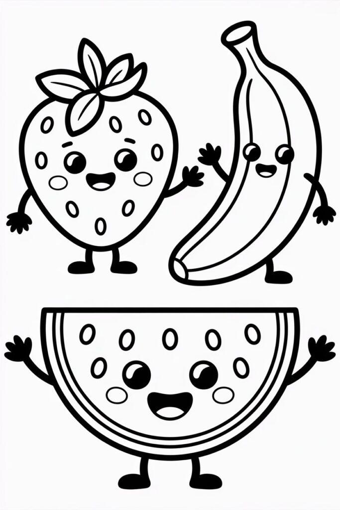 5 Fruits coloring pages free printable