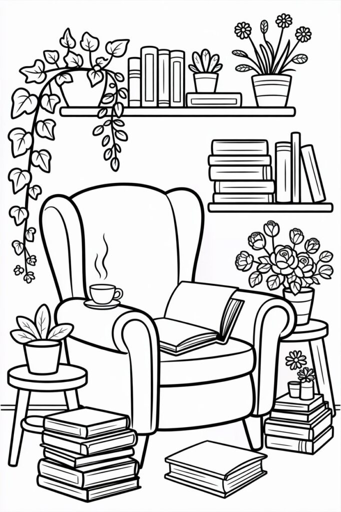 Cozy room coloring pages free printable