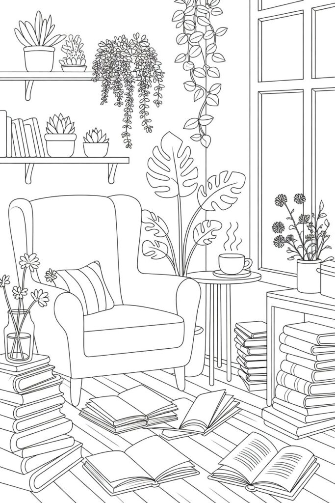 Cozy room coloring pages free printable