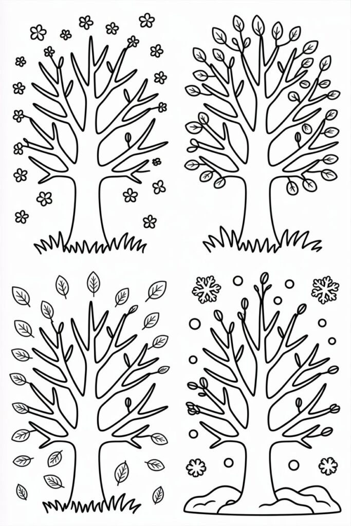 5 Seasons coloring pages free printable