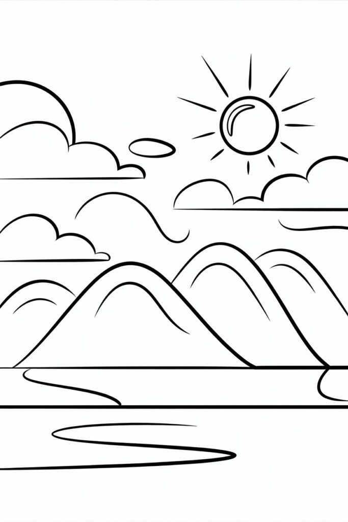 5 Mountains coloring pages free printable