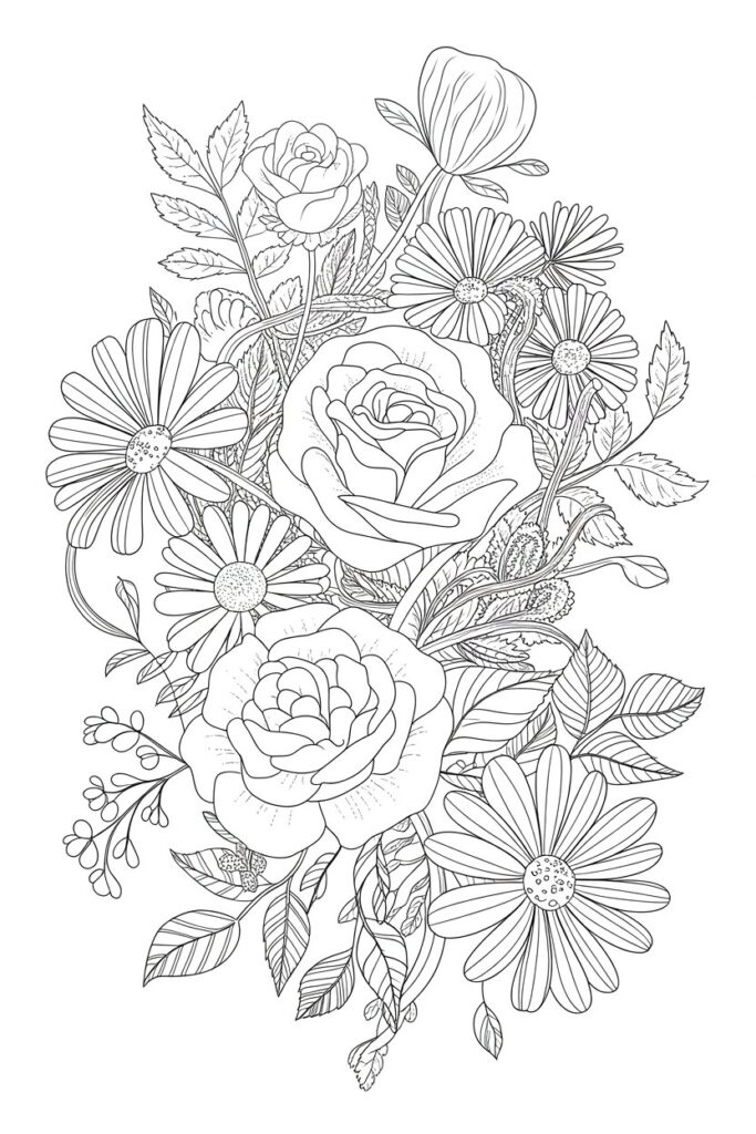 Floral coloring pages free printable