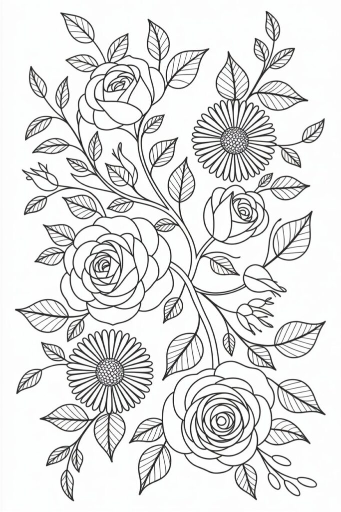 Floral coloring pages free printable