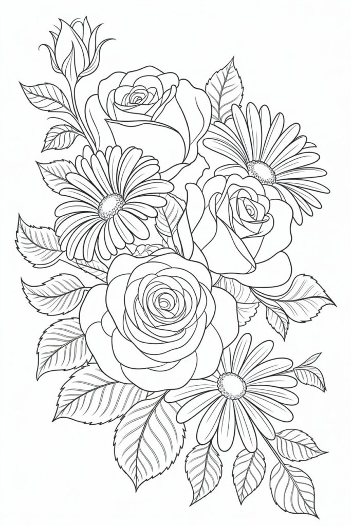 Floral coloring pages free printable