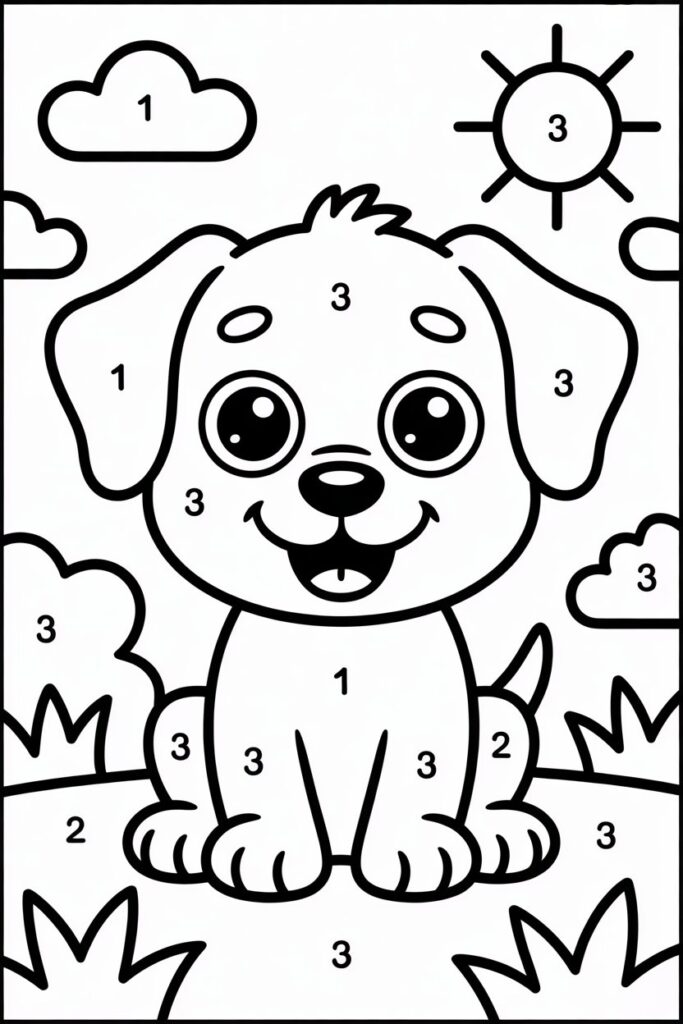 5 Color by number activity coloring pages free printable