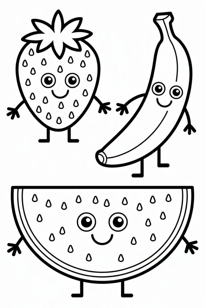 5 Fruits coloring pages free printable