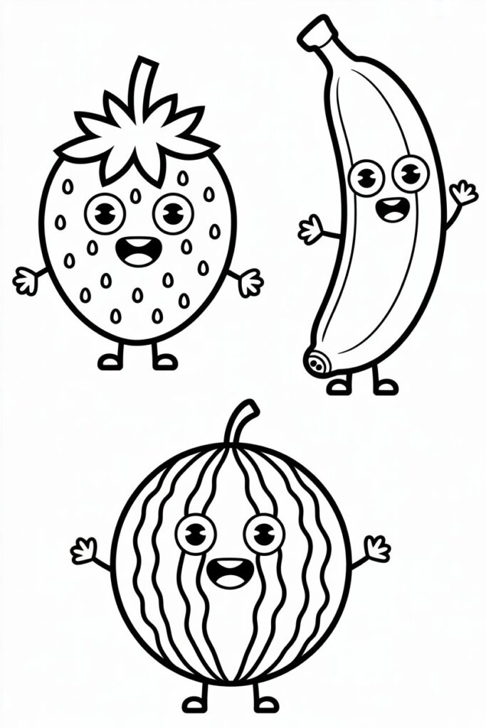5 Fruits coloring pages free printable