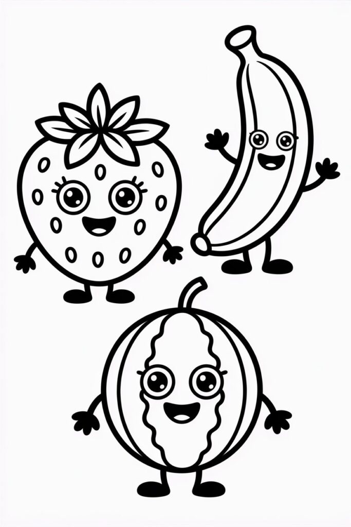 5 Fruits coloring pages free printable