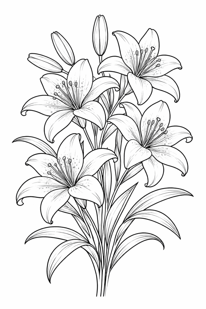 Lily flowers coloring pages free printable