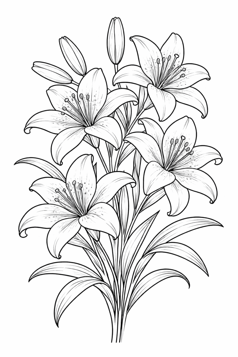 Lily flowers coloring pages free printable